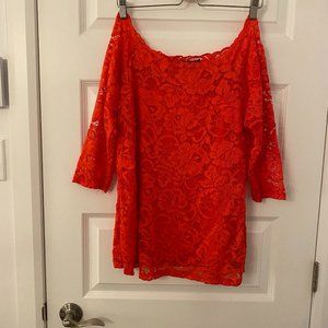 Red strapless lace top